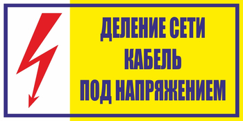 S17 деление сети. кабель под напряжением (пластик, 200х100 мм) - Знаки безопасности - Вспомогательные таблички - магазин "Охрана труда и Техника безопасности"